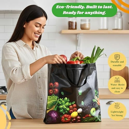 Simply Cool 25 Pack Reusable Grocery Bags, Large Tote Bags Bulk, Black
