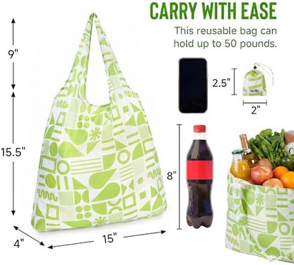 Stelle Lightweight Reusable Grocery Bag with Handles Ripstop Nylon Foldable Tote Shopping Bags for Travel and Groceries