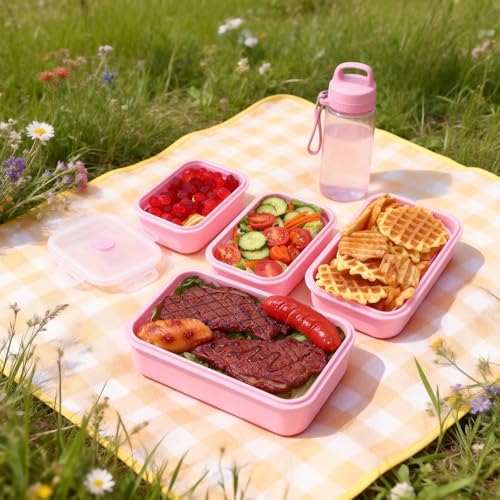 4 Pack Collapsible Silicone Food Storage Containers with Lids, Pink