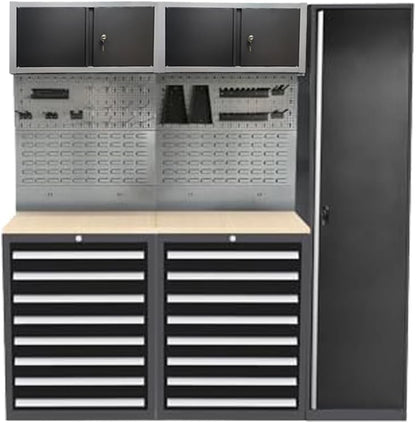 Metal Garage Cabinet Set, Heavy Duty for Workshop Basement Utility Room, Black and Grey, Wall Mounting Not Necessary