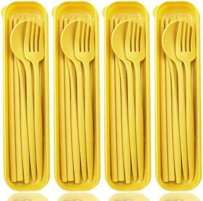 ELANE 4 Sets Reusable Travel Utensils Set with Case,Camping Cutlery Set Reusable Cutlery Set with Case,Utensil Sets for Lunch Picnic Daily Use Outdoor (yellow)