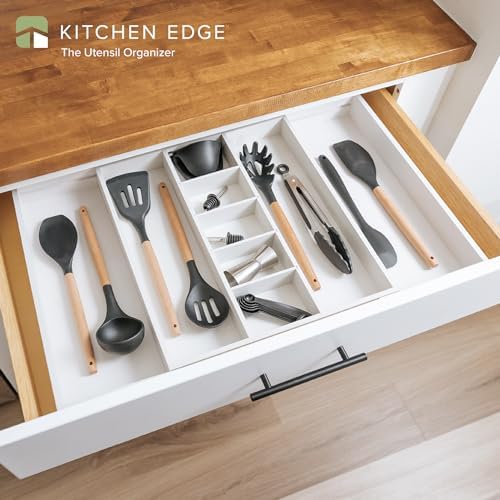 KitchenEdge Utensil & Junk Drawer Organizer, 16-28 in, White Bamboo