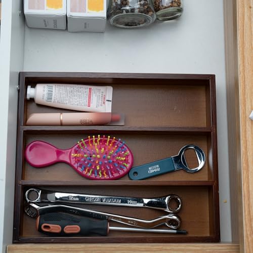 Fibogollo Bamboo Silverware Organizer with 3 Slots for Kitchen(Brown)