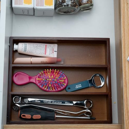 Fibogollo Bamboo Silverware Organizer with 3 Slots for Kitchen(Brown)