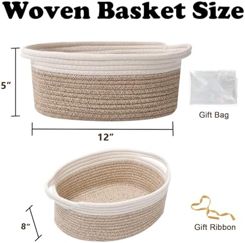 Woven Rope Basket - Baby Gift Basket with Bag & Ribbon, Mixed Brown
