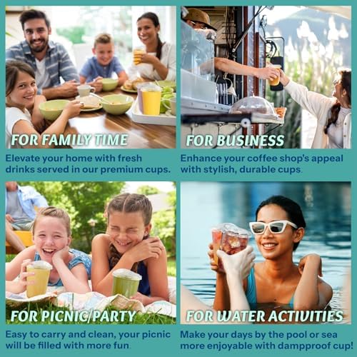 Homestockplus 15 oz Clear Plastic Cups with Lids (100 Pack) - Strawless Sip Lids, Leak-Proof & BPA-Free Iced Coffee Cups - Disposable Cold Drink Cups for Smoothies, Milkshake, Parties, Events