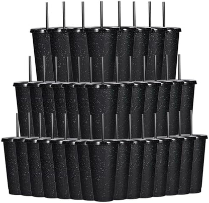 Suertestarry Tumbler with Straw and Lid,Water Bottle Iced Coffee Travel Mug Cup,Reusable Plastic Cups,Perfect for Parties,Birthdays… (Black Glitter, 36 pack)