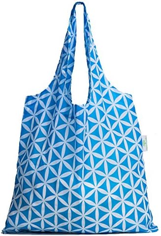 HOLYLUCK Reusable Grocery Bags,Heavy Duty Foldable Shopping Tote Bag (Standard, 3 Blue Geometric Flowers)