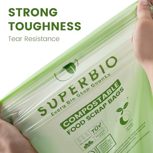 SUPERBIO 13 Gallon Handle Tie Compostable Food Waste Bags, 30 Count, 2 Pack