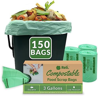 Reli. Compost Bags 3 Gallon (150 Count) | ASTM D6400 Certified
