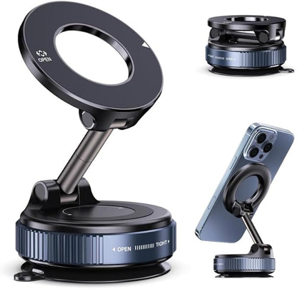 2026 Upgraded Vacuum Magnetic Car Phone Holder 360° Reinforced 96LBS Ultra Suction Cup Phone Mount for MagSafe Cell Phone Holders for Your Car/Gym/Mirror Mount for iPhone & Android