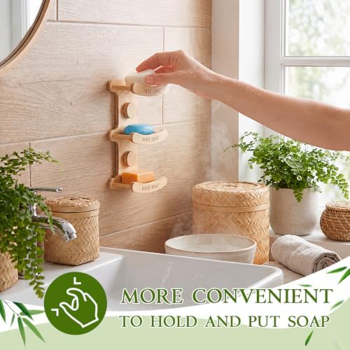 3-Tier Bamboo Soap Dish for Shower, Wall Mounted
