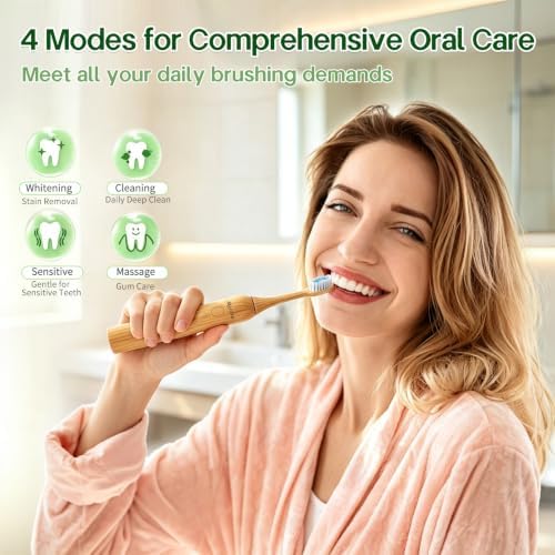 Sonic Electric Bamboo Toothbrush 2 Bamboo Heads with Castor Oil Bristles