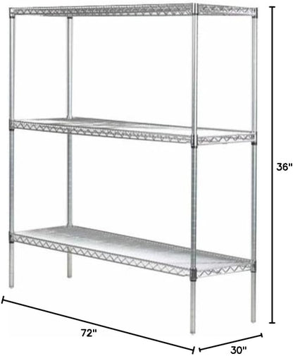 Omega 30" Deep x 72" Wide x 36" High 3 Tier Chrome Starter Shelving Unit