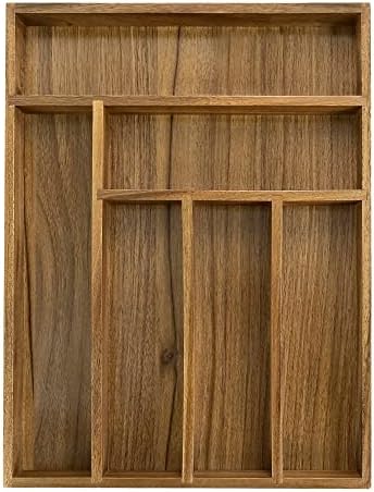 EcoFives Luxury Acacia Kitchen Drawer Organizer - Silverware Organizer - Utensil Holder and Cutlery Tray with Grooved Drawer Dividers for Flatware and Kitchen Utensils (6 Slot)