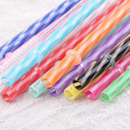 Dakoufish 12 Piece 12 Inch Reusable Plastic Thick Drinking Straws BPA Free Mason Jar Straws Transparent Small Stripe (12inch, Mix 12color)