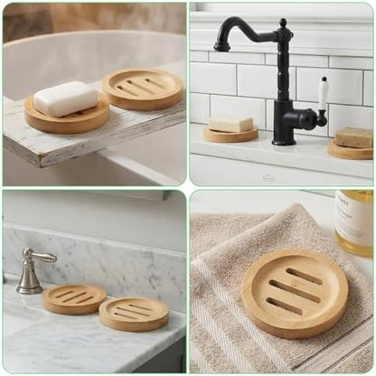20 Pcs Round Bamboo Soap Dishes, Round Wooden Soaps Tray Soap Holder, Shampoo Bar Holders Bar Soaps Holder for Bathroom, Kitchen
