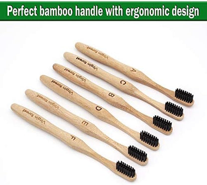 Virgin Forest Bamboo Toothbrushes 6pk, Charcoal Medium Soft BPA Free