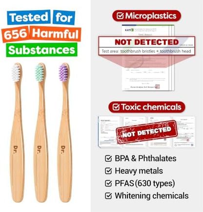 Dr. Noah Microplastic-Free Bamboo Kids Toothbrush, Dentist Designed, Age 4+