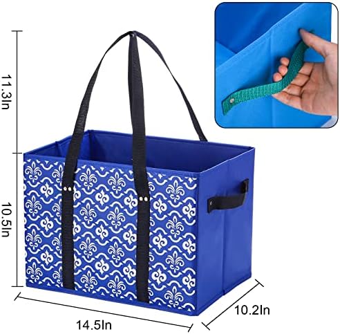 WUWEOT 4 Pack Reusable Grocery Bags, Large Shopping Box Tote, Foldable Washable Storage Bins with Reinforced Bottom Heavy Duty Handles for Fruit Vegetable Clothes Toys and Picnic