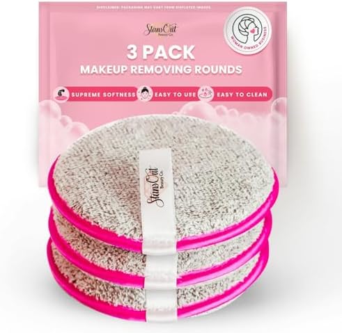 StansOut Beauty Makeup Removing Rounds - Reusable Face Pads, Microfiber Cloth - Washable Makeup Remover Pads - Facial Cleansing Cloths - Gentle & Effective - Travel-Friendly - 3 Pack