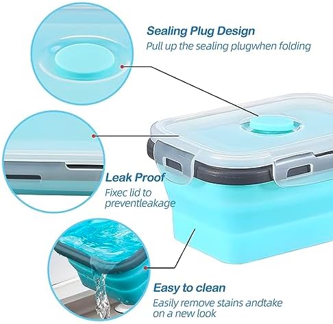 GEMLORD 10 Pieces Collapsible Food Storage Containers Foldable Silicone Lunch Containers with Airtight Lids, 5 Pcs Rectangle and 5 Pcs Round Food Bowls for Kitchen Microwave Freezer Dishwasher Safe