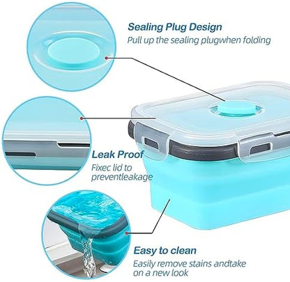 GEMLORD 10 Pieces Collapsible Food Storage Containers Foldable Silicone Lunch Containers with Airtight Lids, 5 Pcs Rectangle and 5 Pcs Round Food Bowls for Kitchen Microwave Freezer Dishwasher Safe