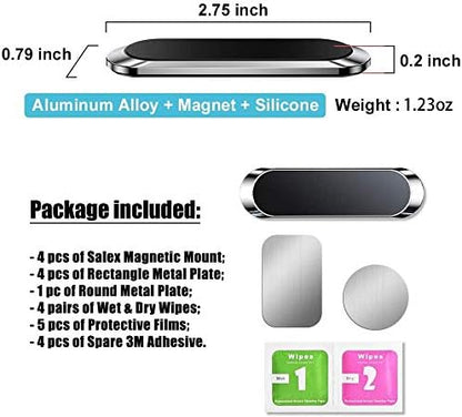 SALEX Flat Magnetic Phone Mount 3 Pack. Silver Cell Phone Holder for Car Dashboard, Wall, Truck. Universal Stick on iPad Wall Magnet Mount Kit for Tablets, Smartphones. Magnetic Phone Mount for iPhone