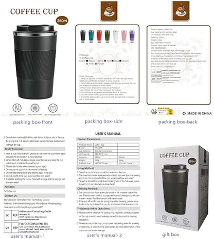 YINJOYI 12oz Travel Coffee Cups Insulated Tumbler Thermal Mug to Go with Lid Leak Proof Reusable Stainless Steel Coffee Mug Spill Proof for Hot and Iced Cold Drinks (Purple, 380ml)