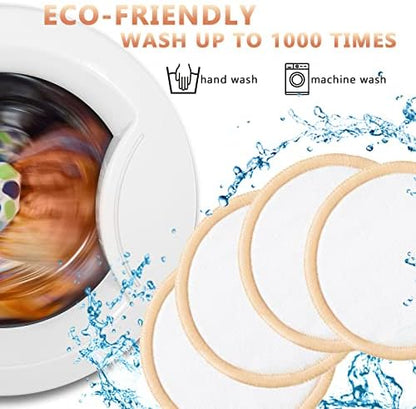 Foaincore 40 Pcs Reusable Makeup Remover Pads with Mesh Storage Bag and Bamboo Box Washable Bamboo Cotton Rounds Soft Reusable Face Pad for Toner Skin Various Skin Care Products(White, Tan)