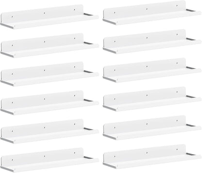 Lifewit Floating Shelves for Wall, 12 Pack White Acrylic Shelf 15" Room Decor for Bookcase/Vinyl Record Display/Photo/Picture in Bedroom, Living Room, Bathroom, Kitchen Storage and Organization