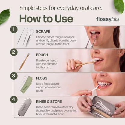 Travel Dental Kit with Tongue Scraper Bamboo Toothbrush