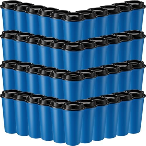 Honeydak 45 Pack 16 oz Reusable Coffee Cups with Lids Water Bottle Iced Coffee Travel Mug Reusable Portable Plastic Tea Tumblers Bulk for Hot and Cold Drinks Birthdays Party(Classic,Navy Blue)