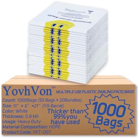 YovhVon 0.8Mil(20 Microns), 1000 Count, Plastic Bags with Handles, T-Shirt bags, Thank You bags, Shopping Bag, Grocery Bag, |for Store, Carry, Pack|, White, 1/6 Barrel, Large 11"x6"x21", Heavy Duty
