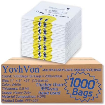 YovhVon 0.8Mil(20 Microns), 1000 Count, Plastic Bags with Handles, T-Shirt bags, Thank You bags, Shopping Bag, Grocery Bag, |for Store, Carry, Pack|, White, 1/6 Barrel, Large 11"x6"x21", Heavy Duty