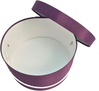 Sarah's Hat Boxes Classic Amethyst Hat Box – 12.75" x 6.5" (Dia. x Ht.) Handmade in USA – Odorless Non-Toxic Adhesive, Cording Handle – Premium Storage for Hats & Accessories