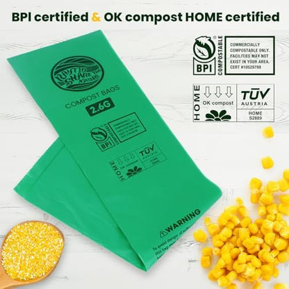 2.6 Gallon Compostable Trash Bags,240 Count Compost Trash Bags for Bedroom Kitchen Office Fit 10 Liter，Small Kitchen Food Scrap Waste Bags,ASTM D6400, US BPI & Europe OK compost HOME certified