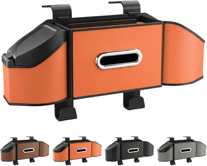 7-in-1 Car Backseat Organizer,Multifunctional Car Organizers and Storage Box with Cup Holder, Tissue Box,Trash Bin,Phone Mount and Hooks,Car Essentials Accessories for Women and Men (Orange)