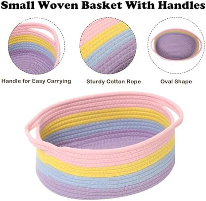 Woven Rope Basket,Baby Gift Basket with Bag & Ribbon, Rainbow