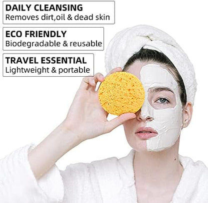 60-Count Compressed Facial Sponges|100% Natural Kickleen Cellulose Cosmetic Spa Sponges for Daily Facial Cleansing|Makeup and Mask Removal | Exfoliating | Skin Massage | Pore Exfoliation (Yellow)