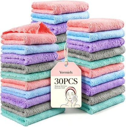 30 Pack Makeup Remover Cloths 7x7 Inch Reusable Facial Washcloths