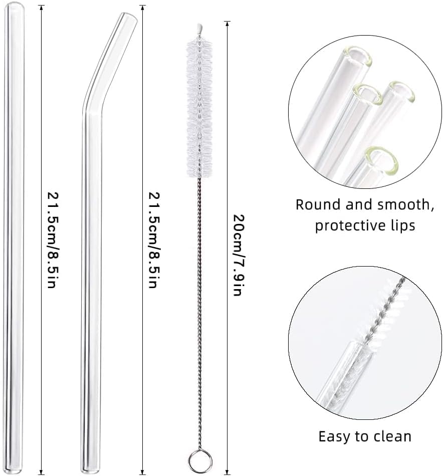 16 Pack Reusable Glass Straws, 6 Straight and 6 Bent with 4 Cleaning Brush
