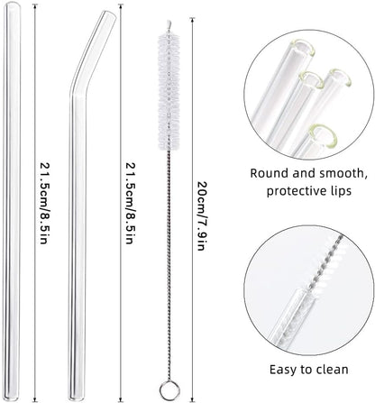 16 Pack Reusable Glass Straws, 6 Straight and 6 Bent with 4 Cleaning Brush