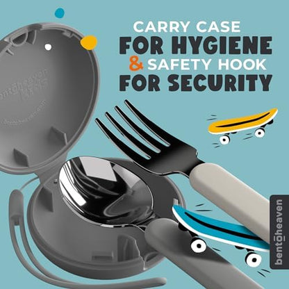 Bentoheaven Kids Utensils Set with Case, Reusable Fork & Spoon, Bulldog