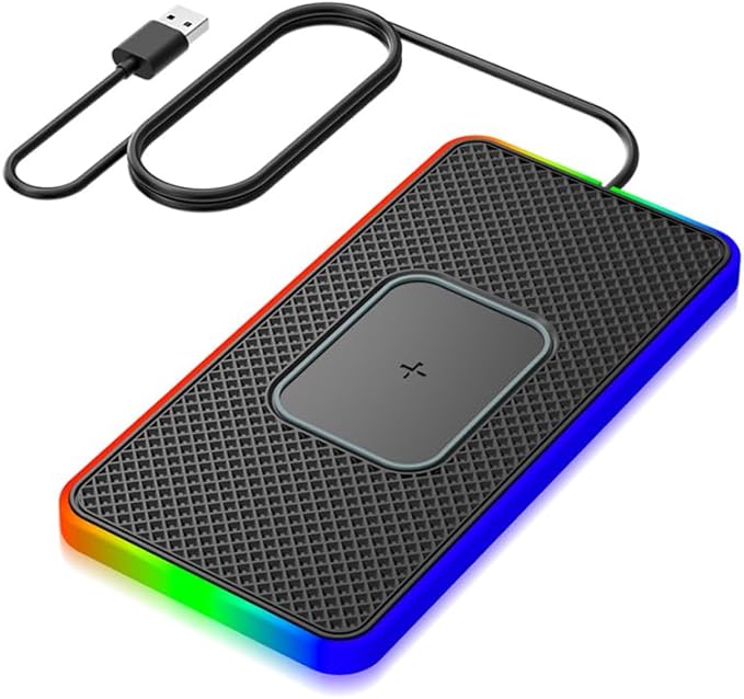 Cordless Car Charging Pad for Chevrolet Blazer/Blazer EV/Bolt EUV/Colorado, 5W/7.5W/10W/15W/20W Charging, Trim-to-Fit Non-Slip Phone Charging Mat with 8 Ambient Light Modes, 100cm Cable