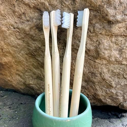 Adult Natural Bristle Toothbrush [4-Pack], Castor Bristles, 100% Biodegradable, Plant Based Bristles and Bamboo Handle