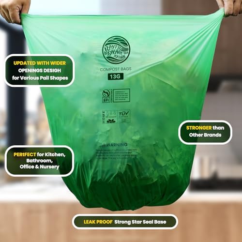 Trash bags 13+ gallon tall kitchen,Compostable Trash Lawn & Leaf Yard Waste Bags,Kitchen Compost Trash Bin Compatible,Extra Thick1.1 Mills,Certified by BPI and OK Compost(50count)