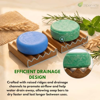 Wooden Shampoo Bar Holder Dish, Soap Saver Tray with Drainage (2 Pack)