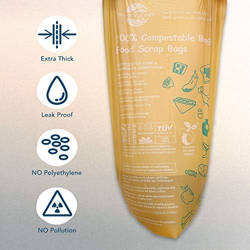 Compost Bags, Trash Bags 3 Gallon, Extra Thick, US BPI ASTM D6400 Certified Compostable Food Scrap Kitchen Waste Bags, 200 Count