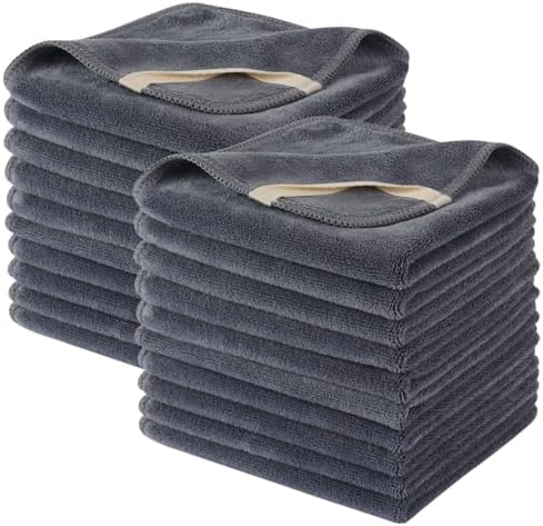 Microfiber Facial Cloths Fast Drying Washcloth 12inch x 12inch Grey 20 pack